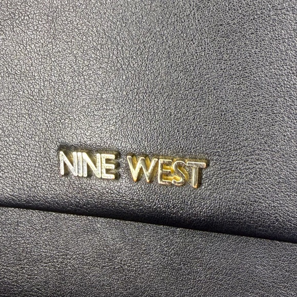 Nine West Black Structured Crossbody Bag Gold Hardware Top Handle Mini Purse - Picture 2 of 6